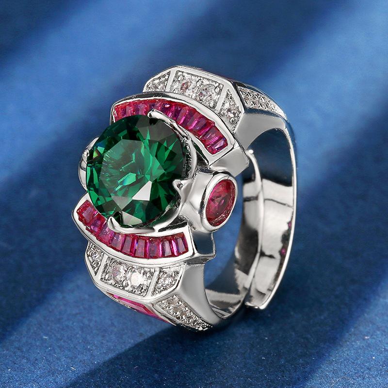 2026 New Huabi Jewelry Copper Bottom Gold-plated Simulation Red Corundum Blue Spinel Round Premium Ring Women 10mm