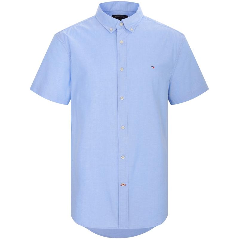 Tommy Hilfiger Stretch Oxford Simple Business Casual Short Sleeve Shirt Men shirts Blue C8178J3903430