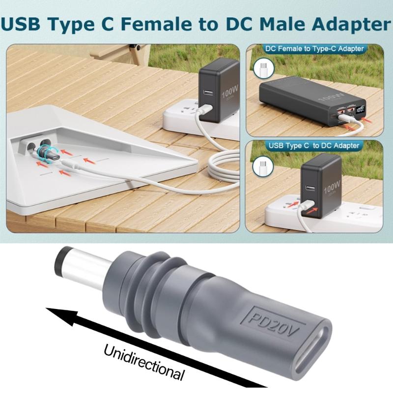 DC5521 Power Adapter USB C Male To DC5.5x2.1mm Converter for 20V Input PD100W Source for Mini