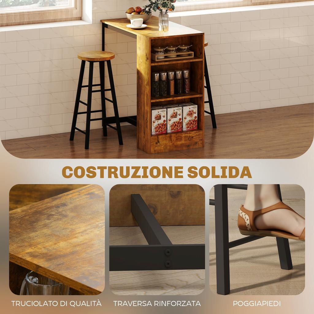 Industrial Bar Table Set for 2, 3 Pieces Pub Table and Bar Stools with Storage Shelf for Kitchen