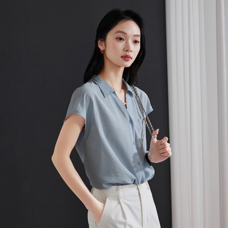 SOFSIL Women's Elegant Lapel Flutter Sleeve Blouse