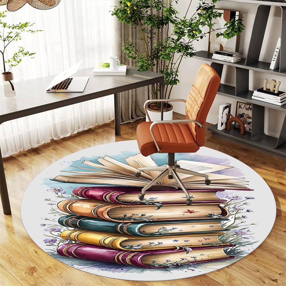 1pc books flowers Round Chair mat Area Rug - Non-Slip, Floor Mat for Office, Bedroom, and Indoor Decor c1125622