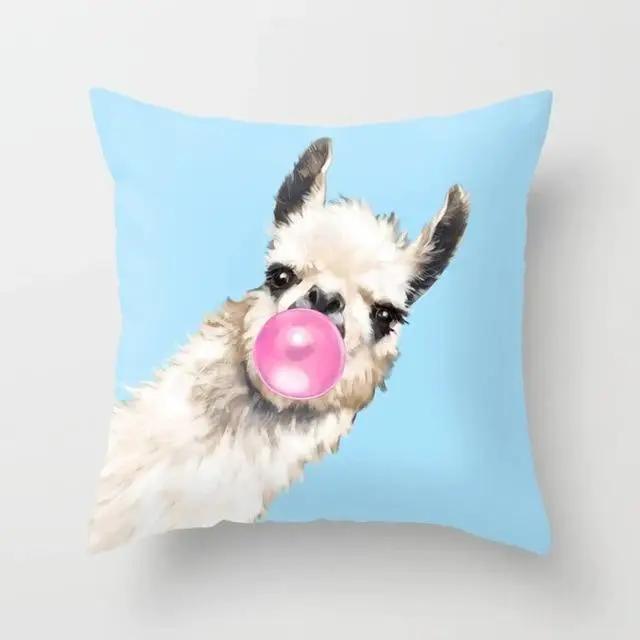 Juste de coussin de dessin animé pour la maison, taie d'oreiller décorative, animal, lama, alpaga, girafe, canapé, voiture, fête, Nairobi, Orn