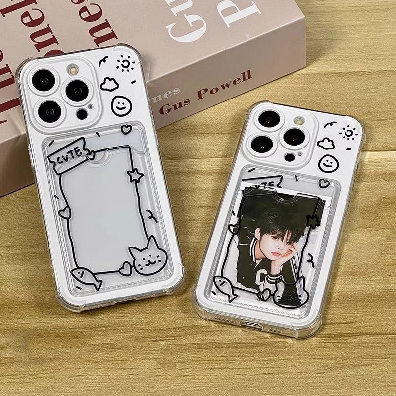 Pouzdro na telefon Kitten Fish s držákem na karty - Kompatibilní s Apple iPhone 12/13/14/16 Pro Max/17 Pro Horký prodej Kreativní měkké pouzdro