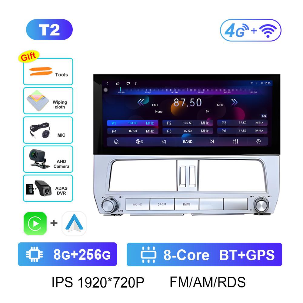 Navigation GPS Wireless Carplay Car Video for Toyota Prado 2018 Radio Player 12.3 Inch Autoradio Bluetooth Cooling Fan Head Unit