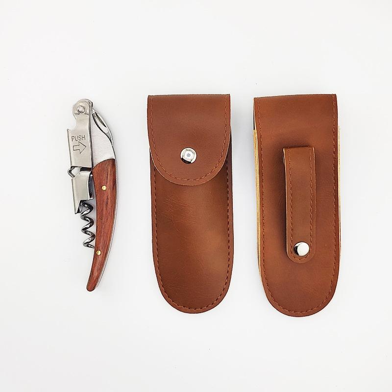 Wijnopener van roestvrij staal, professionele kelnerskurkentrekker, leren etui, bierflesopener en foliesnijder, cadeau voor wijnliefhebbers