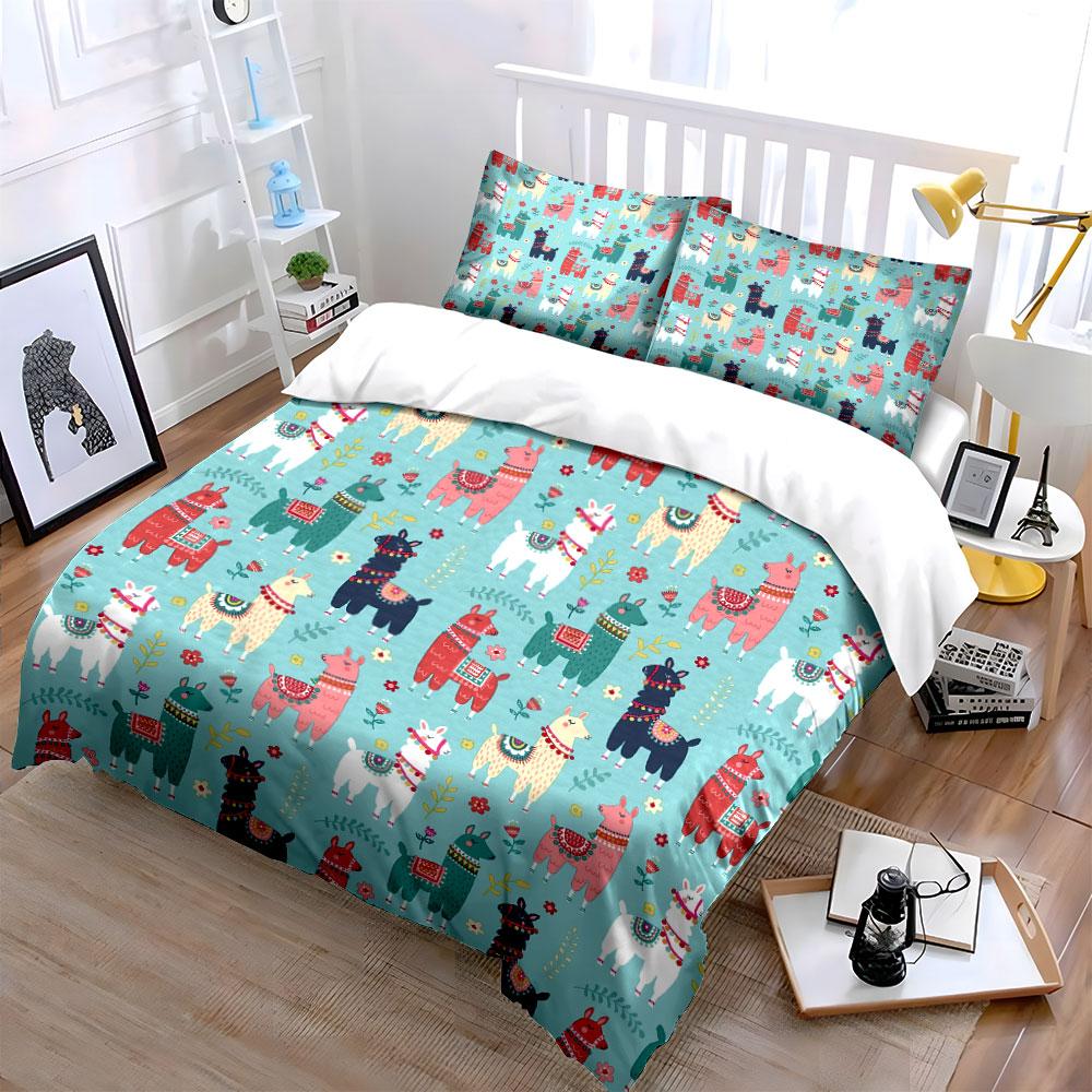 Colorful Llama Pattern Bedding Set Bedding Duvet Cover Set Duvet Cover Pillowcases (1 * Duvet Cover 2 * Pillowcases, without duvet insert)