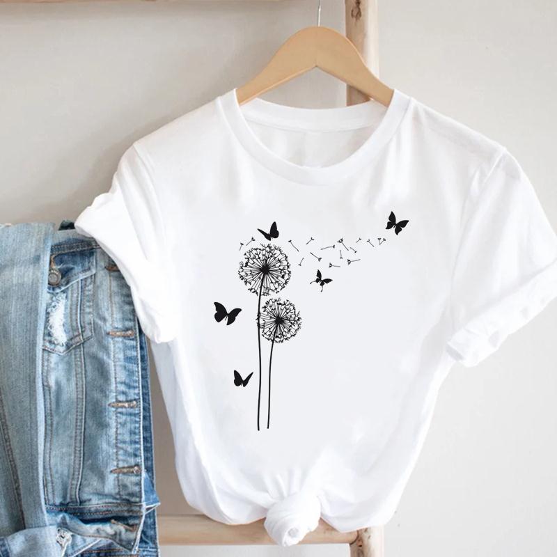 Watercolor Butterfly Tee Top Women Print Summer Fashion T-shirt Elegant Clothing Casual Short Sleeve Lady Female Graphic T-shirt