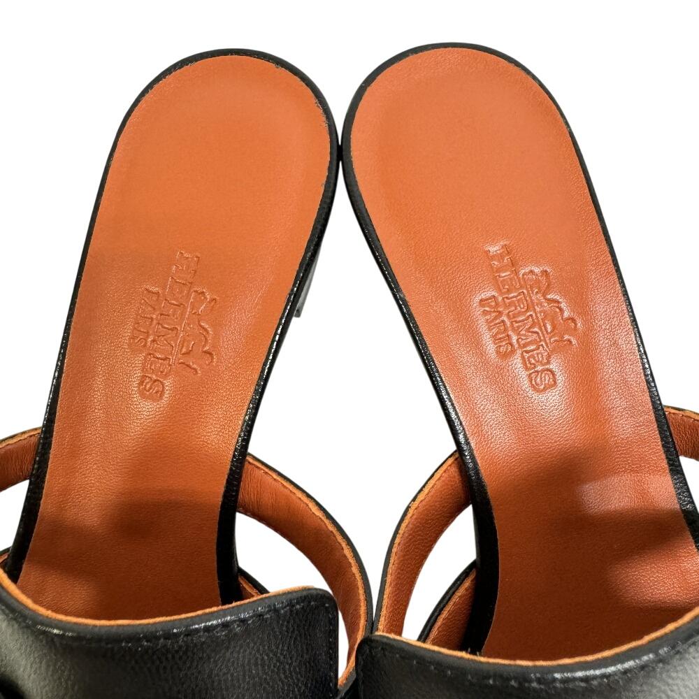 Hermes CM21107022009 Candy Goat Kelly Buckle Heeled Sandals Sandals Black Goat Women Used