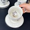 Juego de Taza y Platillo de Cerámica de Gato 3D