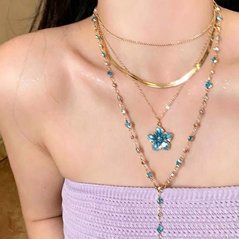 Colorful Summer Dopamine Multi-Layer Floral Necklace for Women - 2026 High-End Clavicle Chain Accessories