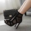 New Black Mesh Suede Fashion Cross Strap Sexy High Heel Large Size Women's Shoes