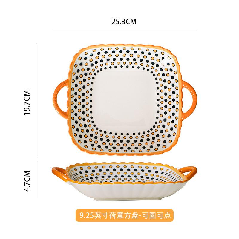 

Vintage Nordic Ceramic Binaural Square Plate Creative Underglaze Color Lotus Edge Home Baking Baking Pan Baked Rice Steamed Fish Plate