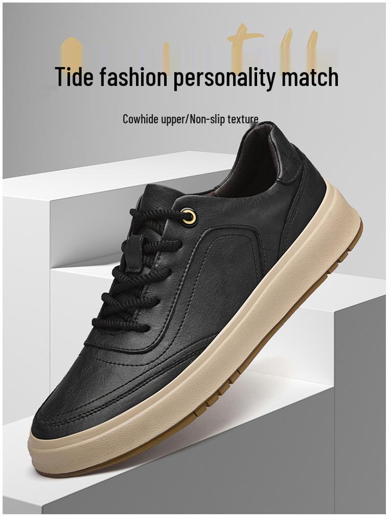 Baskets Homme Haut de Gamme en Cuir Véritable 2025: Chaussures décontractées polyvalentes à semelles épaisses en cuir de vache