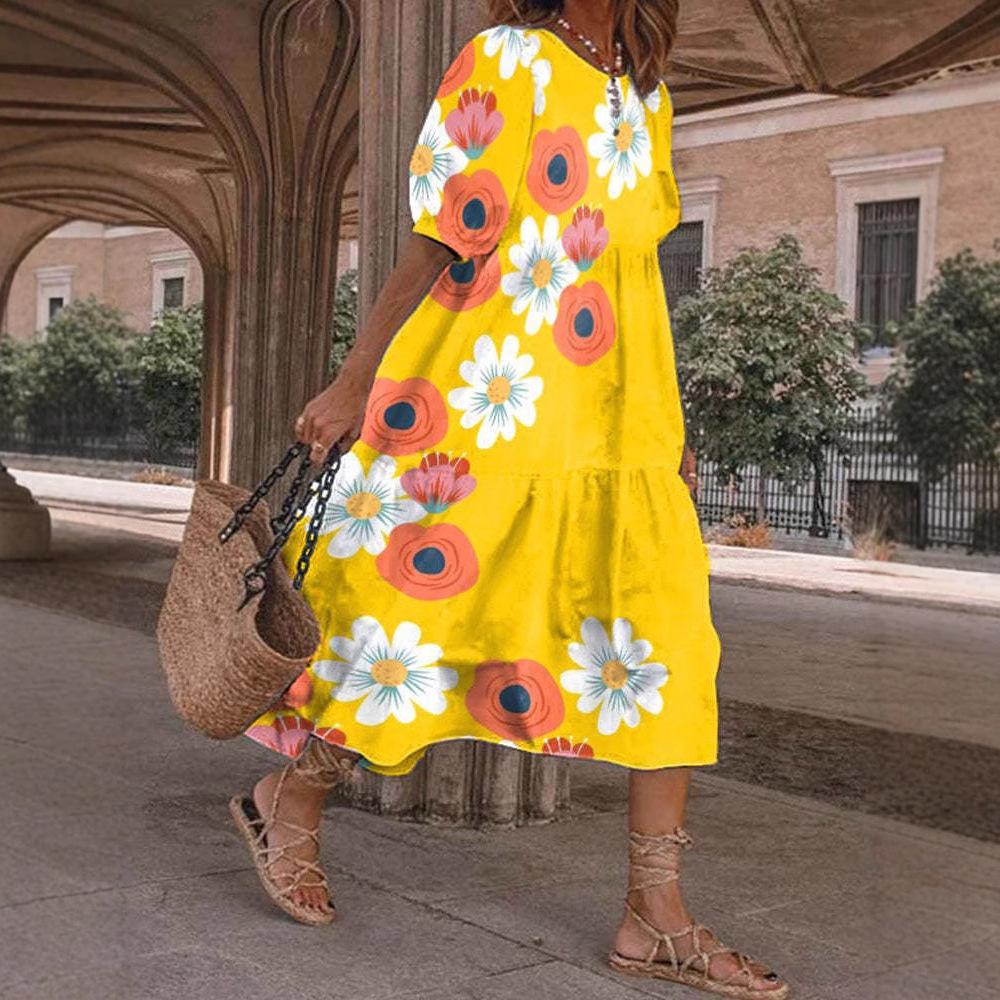 New Summer Models For Ebay Independent Station Fashion Medium-Sleeved Loose Women'S Dress
