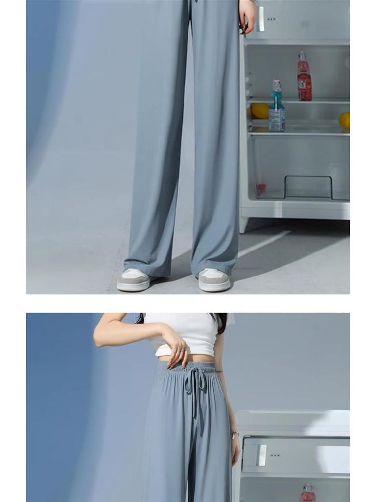 Ice Silk Women's High Waist Wide Leg Pants – Summer 2025 Petite, Cool, and Lightweight.