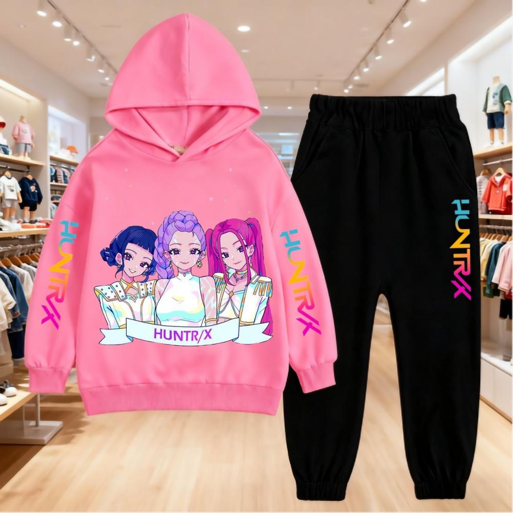 KPop Demon Hunters Children's Hoodie Set with Boys' Casual Sports Shirt and Two Tone Girls' Soft and Comfortable Pants Kid Cloth