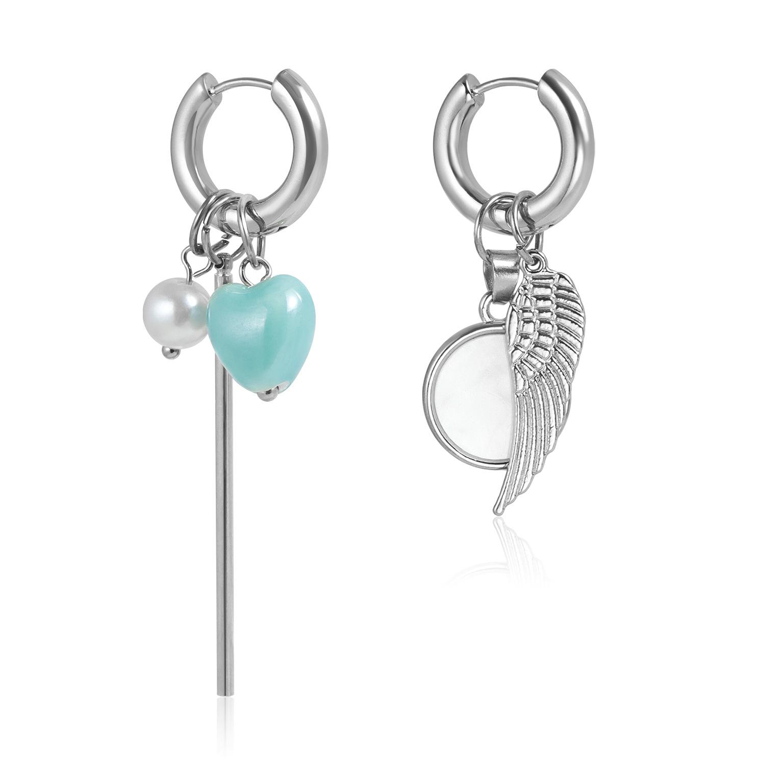 

Ретро Керамические Любовь Жемчуг Крылья Длинные Серьги-пусеты Асимметричные