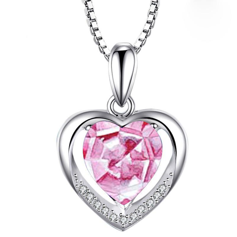Blue Large Carat Zircon Love Shape Pink Crystal Pendant Eternal Heart Necklace Jewelry Accessories Women'S