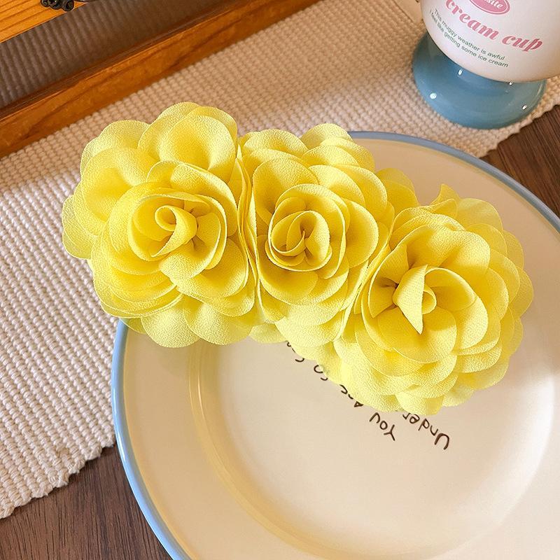 Vintage Large Solid Color Banana Hair Clip Soft Cloth Floral Non-slip Ponytail Holder for Girls Casual Daily Wear