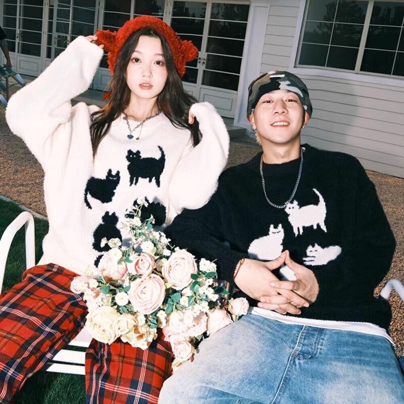 

LEMANISM Unisex Loose Fit Cartoon Cat Mohair Sweater M