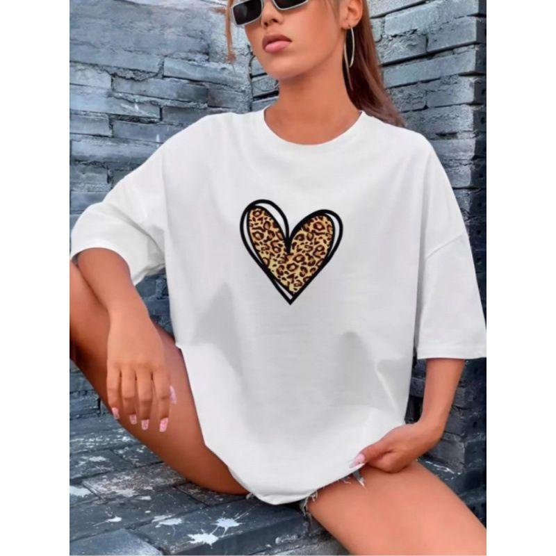 European and American New Fashion Casual Love Print Short sleeve T-shirt Top Heart Printed T-shirt Top