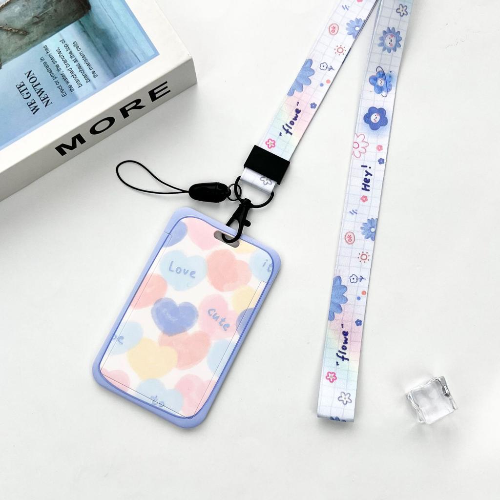 Ins Student Id Card Holder with Lanyard Slide Cover Transparent ABS School Card Cover Game Cards IC Card Protective Cover