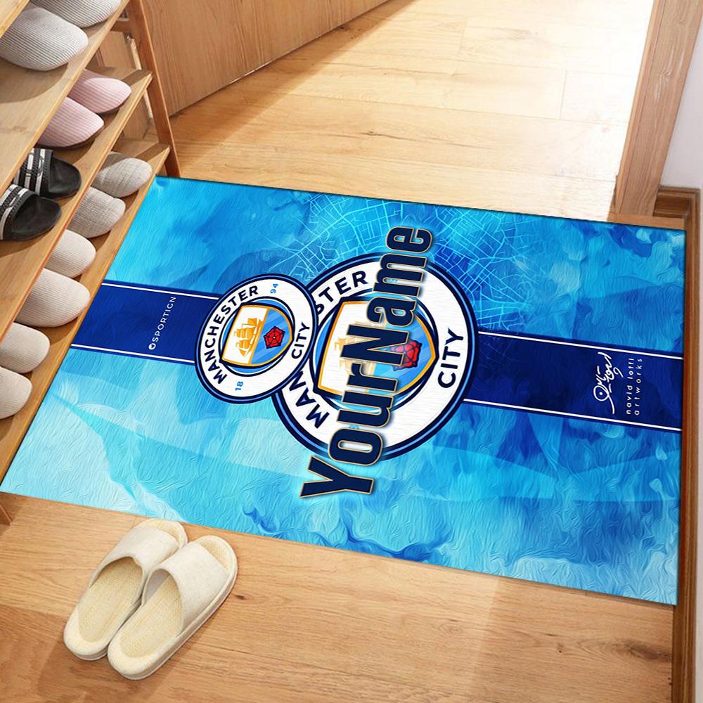 Manchester City Customizable Name Floor Mat Suitable for Balcony Living Rooms Decorate room Game Room Anti-slip Rug Anime Office Decor