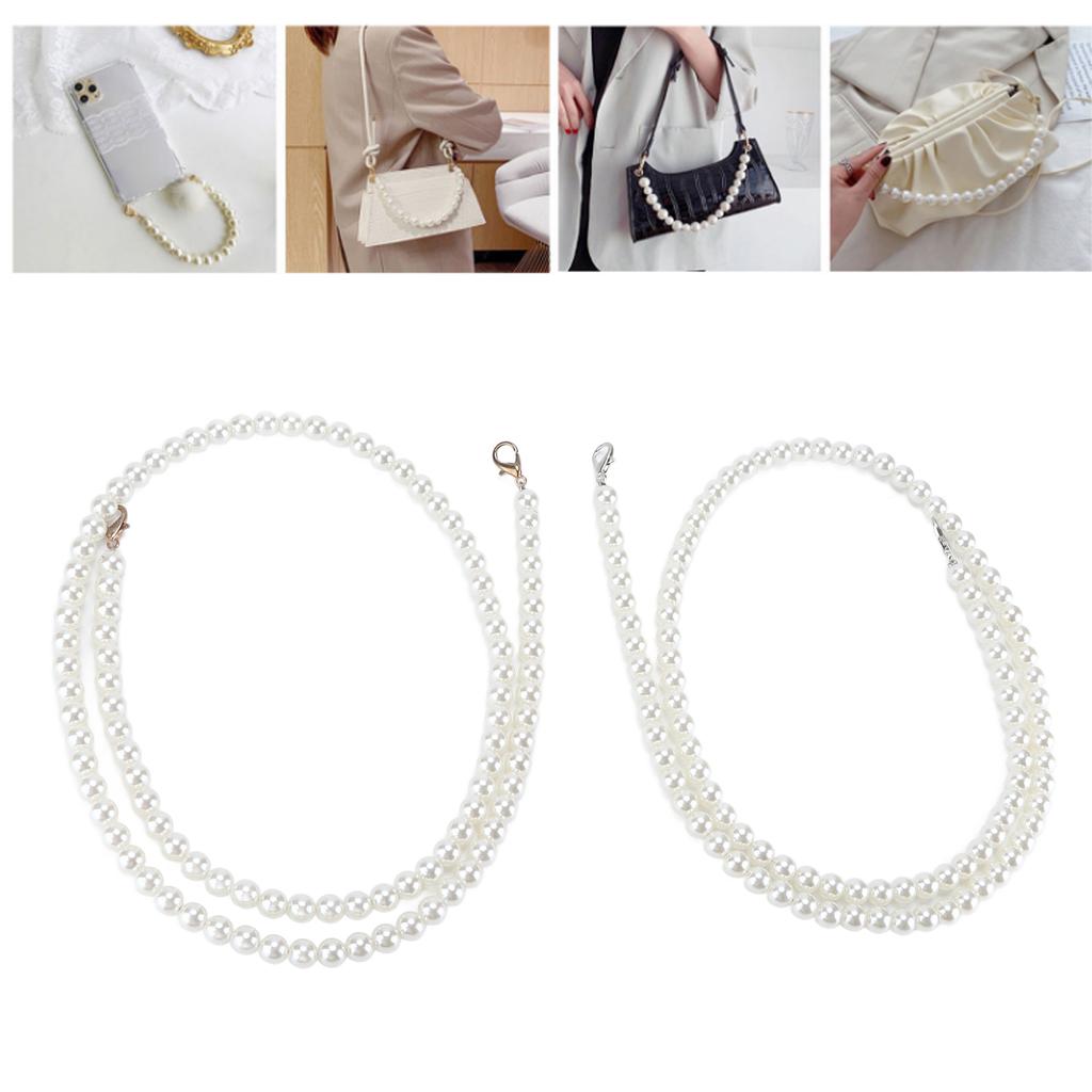 2Pcs Imitation Pearl Chains Purse Handle Strap Handbag Decoration Replacement Accessories for Women