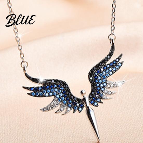 Fine Workmanship Necklace Women Rhinestones Angle Wing Shape Pendant Choker