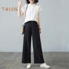 Women Casual Pants Elastic High Waist Buttons Zipper Fly Long Trousers with Pockets Solid Color Straight Wide Leg Slacks Daily Wear