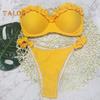 2 sztuk/zestaw damskie bikini na lato zestaw Bandeau wykończone frędzlami biustonosz średni zarost zestaw fig Push Up strój kąpielowy strój kąpielowy z rozcięciem strój kąpielowy