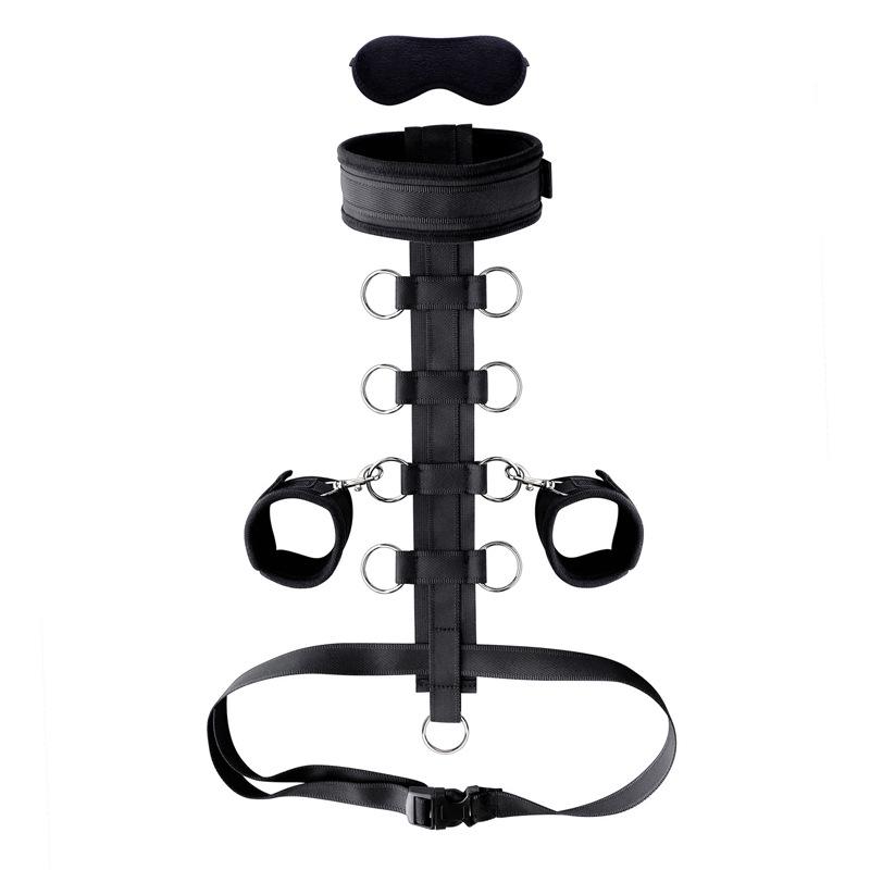 SM Erotic Restraint Set: Back Handcuffs, Neck Collar, Eye Mask, Waist Belt, Binding Straps, Sponge Scuba Material