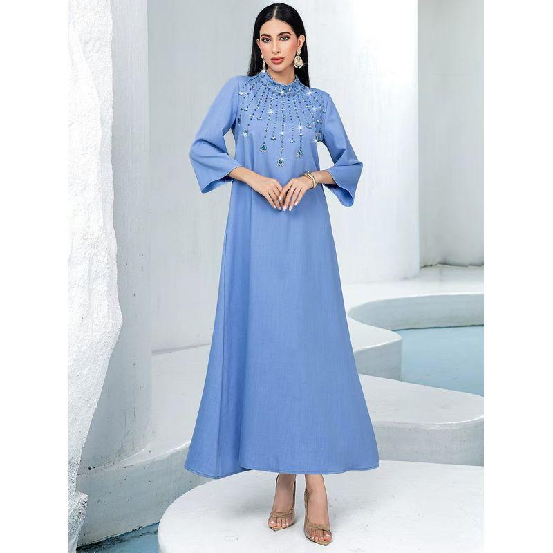 New Arrival Middle East Half Turtleneck Hand-Stitched Diamond Dress Party Long Dress Hand Sewn Diamond Dress