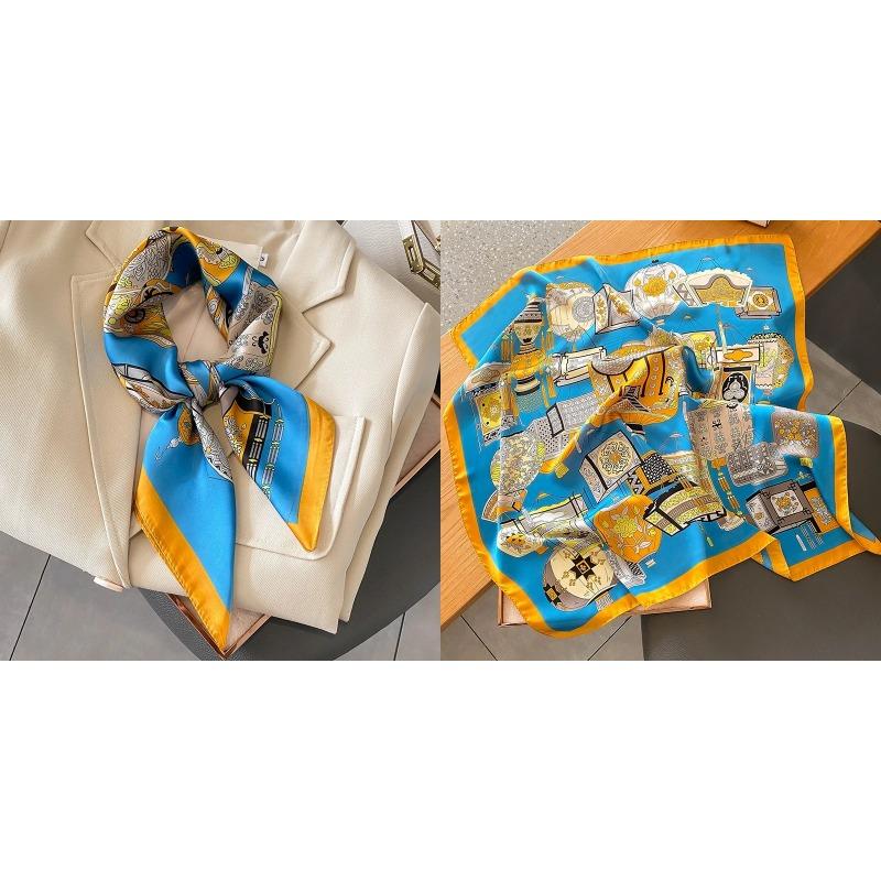 Lenço Quadrado de Seda Estampa Floral de Luxo Mulheres Lenço de Cetim Macio Faixa de Cabelo Lenço de Pescoço Cabeça Hijab Senhora Faixa de Cabelo Foulard Fita de Bolsa