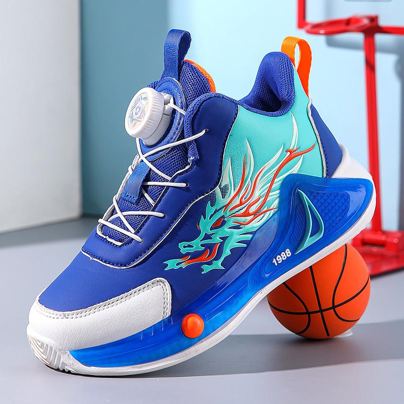 Children's Basketball Shoes for boys2026New Leather Waterproof Rotating Buckle Sports Shoes for Boys