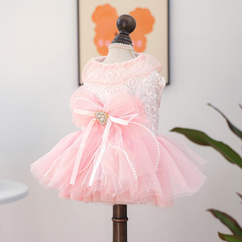 PETCIRCLE Summer Puffy Gauze Skirt Pet Clothes, Peach Bubble Cat  Dog Wedding Dress for Small Dogs Pomeranian Teddy