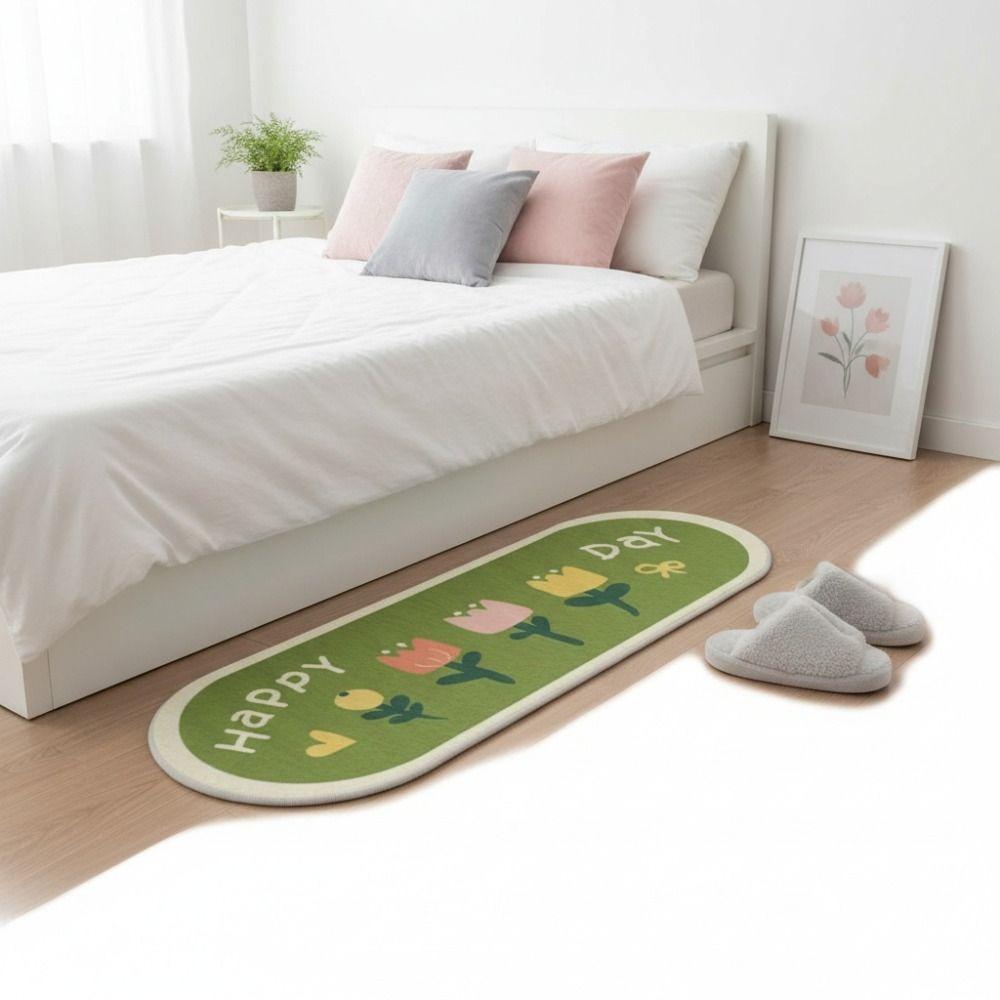 Plush Cartoon Pattern Bedside Carpet Imitation Cashmere Oval Bedroom Rug  Children's Room