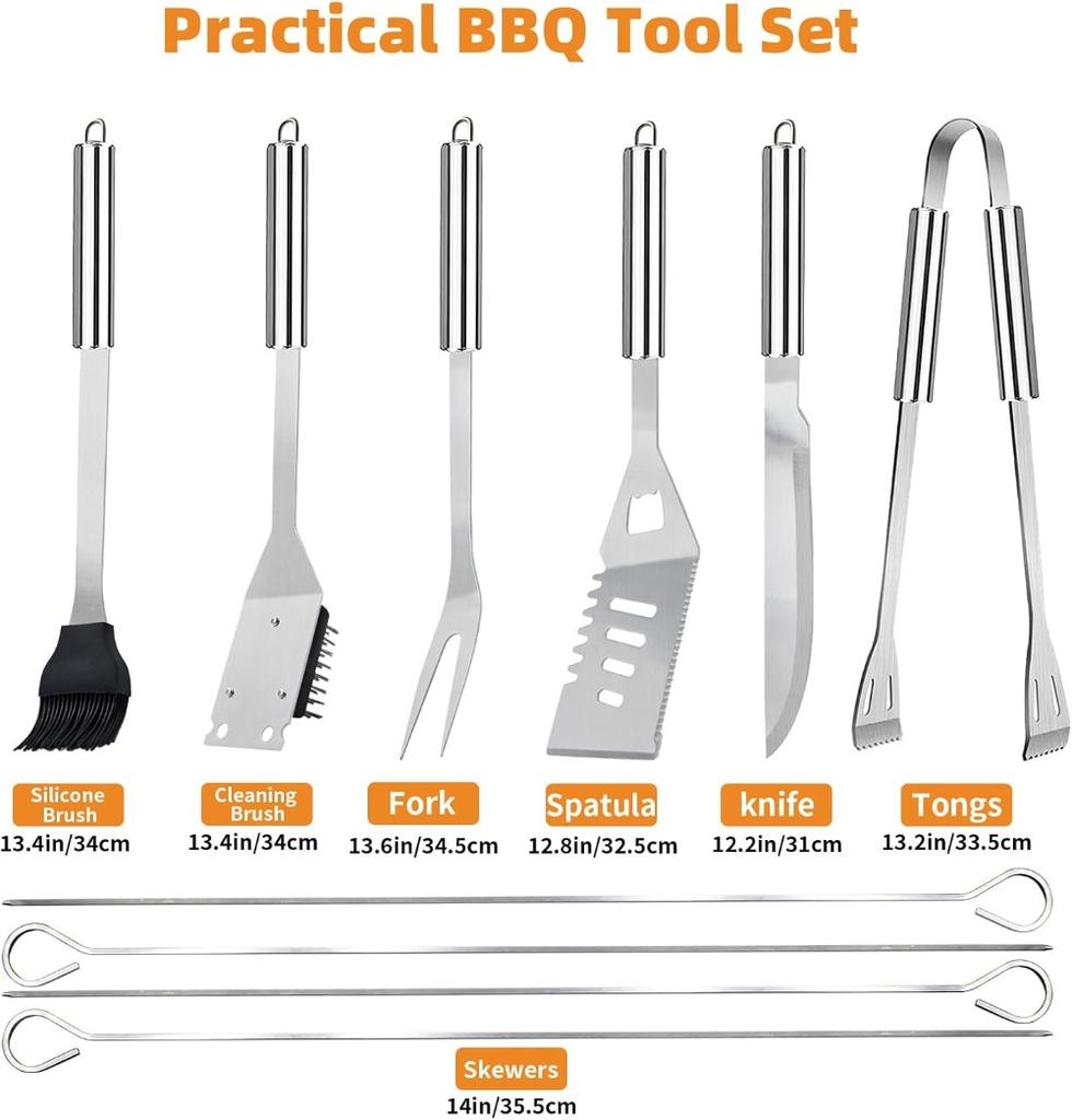 11Pcs Stainless Steel BBQ Grilling Accessories Set, Portable Grill Tools Kit with Storage Bag for Outdoor Camping Backyard