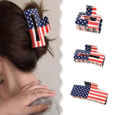 American Flag Plastic Hair Claw Festival Photography Hair Accessories for Women Girls High Ponytail Anti Slip Hairpins