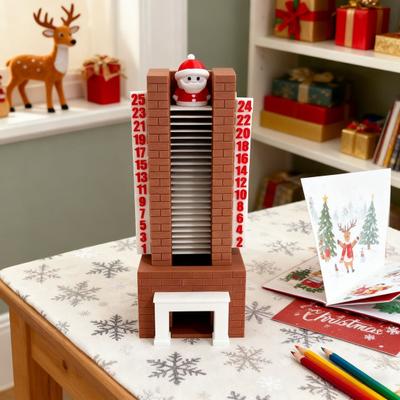Weihnachtsmann Adventskalender 25 Tage Weihnachtsmann im Kamin Ornament Weihnachts-Countdown-Kalender mit Weihnachtsmann, der die Treppe herunterkommt für Feiertagsdekoration