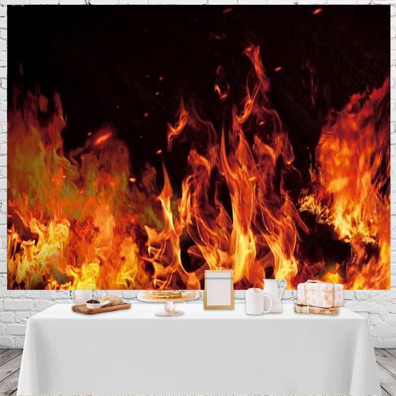 2D Fire Tapestry, Realistic Red and Orange Flame Wall Hanging for Home Decor
