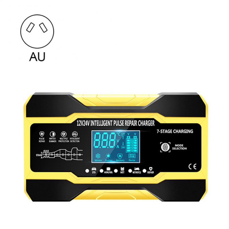 Motorcycle Car Battery Charger 12V 10A 24V 5A Pulse Repair Charger with LCD Display Automatic Smart Fast Auto Battery Charger