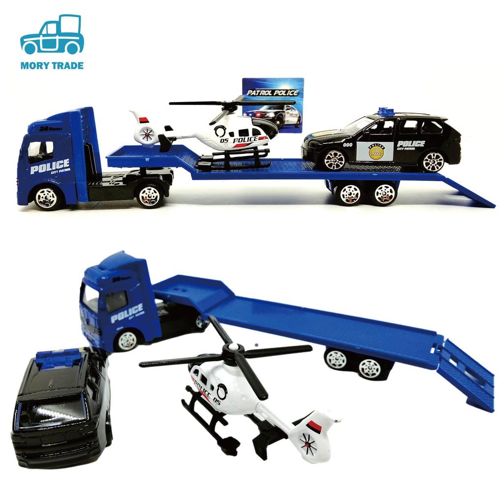 MORYTRADE Scale Blue Police Vehicle Set of 3 Trailer Toy Work Miniature Cars 1/64 Trucks, Cars, Vehicles,