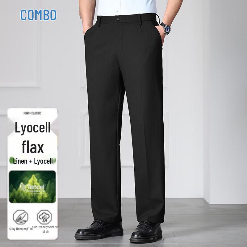 Kangbo Men s Linen Blend Straight-Leg Casual Trousers 40