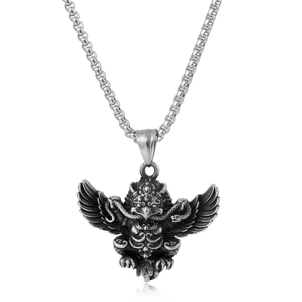 2026 Jewelry Retro Auspicious Beast Gold-winged Dapeng Bird Silver Snake Pendant Necklace Men s and Women s Jewelry 60CM