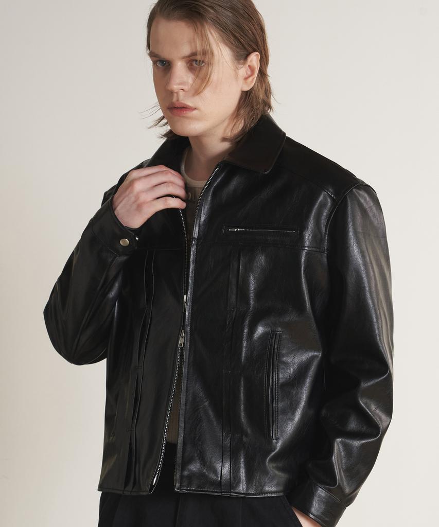 Sperone Double Line Trucker Two-Way Leather Jacket (Black)