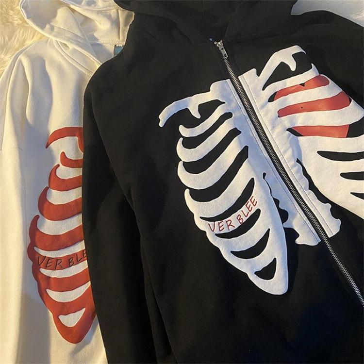 Y2K Gothic Women Oversized Hoodie Skull Print Street Fashion Loose Zipper Sweatshirt Hip Hop Harajuku Trend