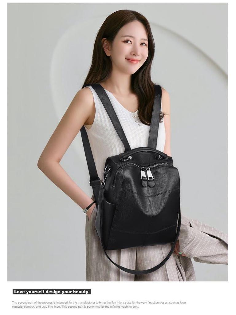 Women's Genuine Leather Top Grain Cowhide Backpack - Trendy Large Capacity Double Shoulder Bag 2025