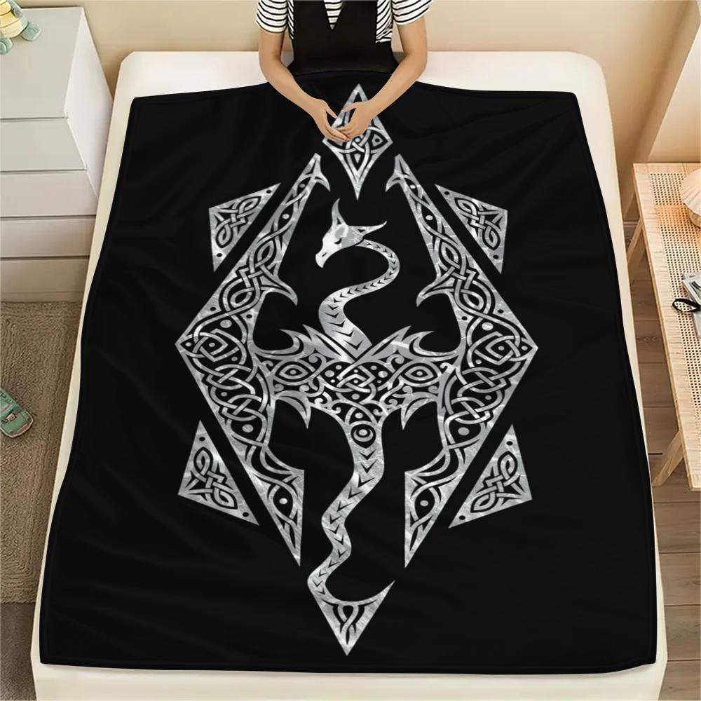 1PC Skyrim Print Flannel Blanket, High quality Comfortable for All Seasons, Home Decor, Warmth and Comfort, Perfect for Christmas Gifts166